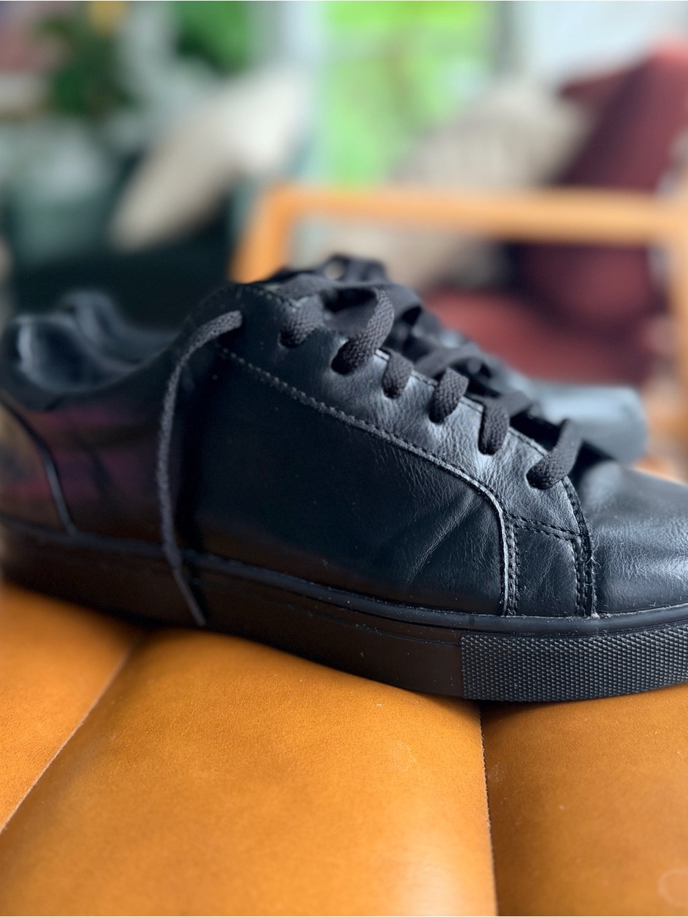 Men's Triple Black Leather Low-Top Sneakers